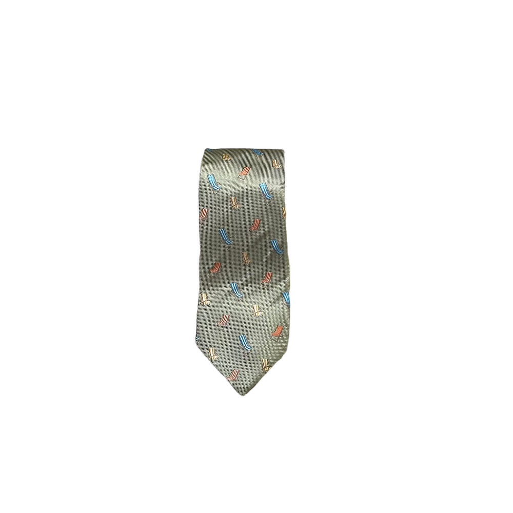 Tommy Bahama Mens‎ Tie Green With Beach Chairs 100% Silk 58.5" L X 3.25" W